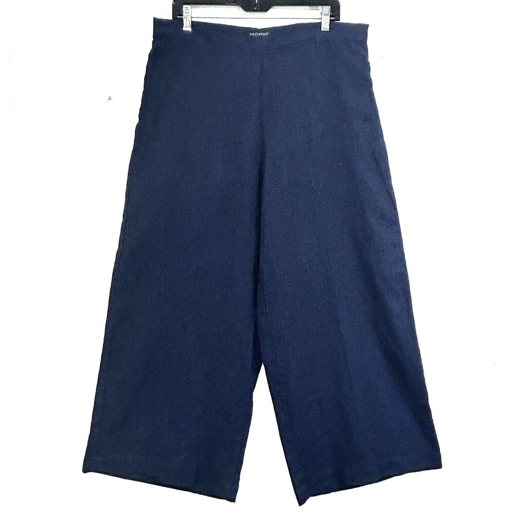 For Cynthia Women Pants 100% Linen Size Large Wide Leg Ankle Trousers Pants